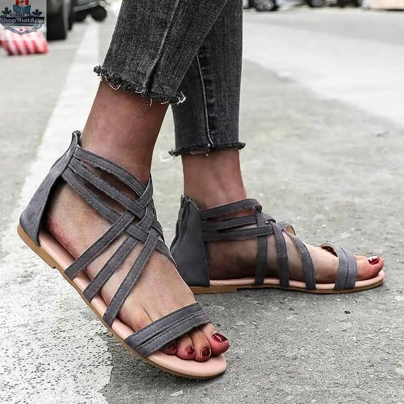 Women's Shoes Flat Bottomed Large Size Women's Sandals Fashion Hollow Rear Zipper Sandals - Shopthatapp.ca