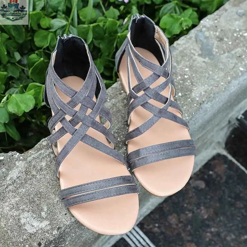 Women's Shoes Flat Bottomed Large Size Women's Sandals Fashion Hollow Rear Zipper Sandals - Shopthatapp.ca