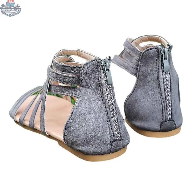 Women's Shoes Flat Bottomed Large Size Women's Sandals Fashion Hollow Rear Zipper Sandals - Shopthatapp.ca