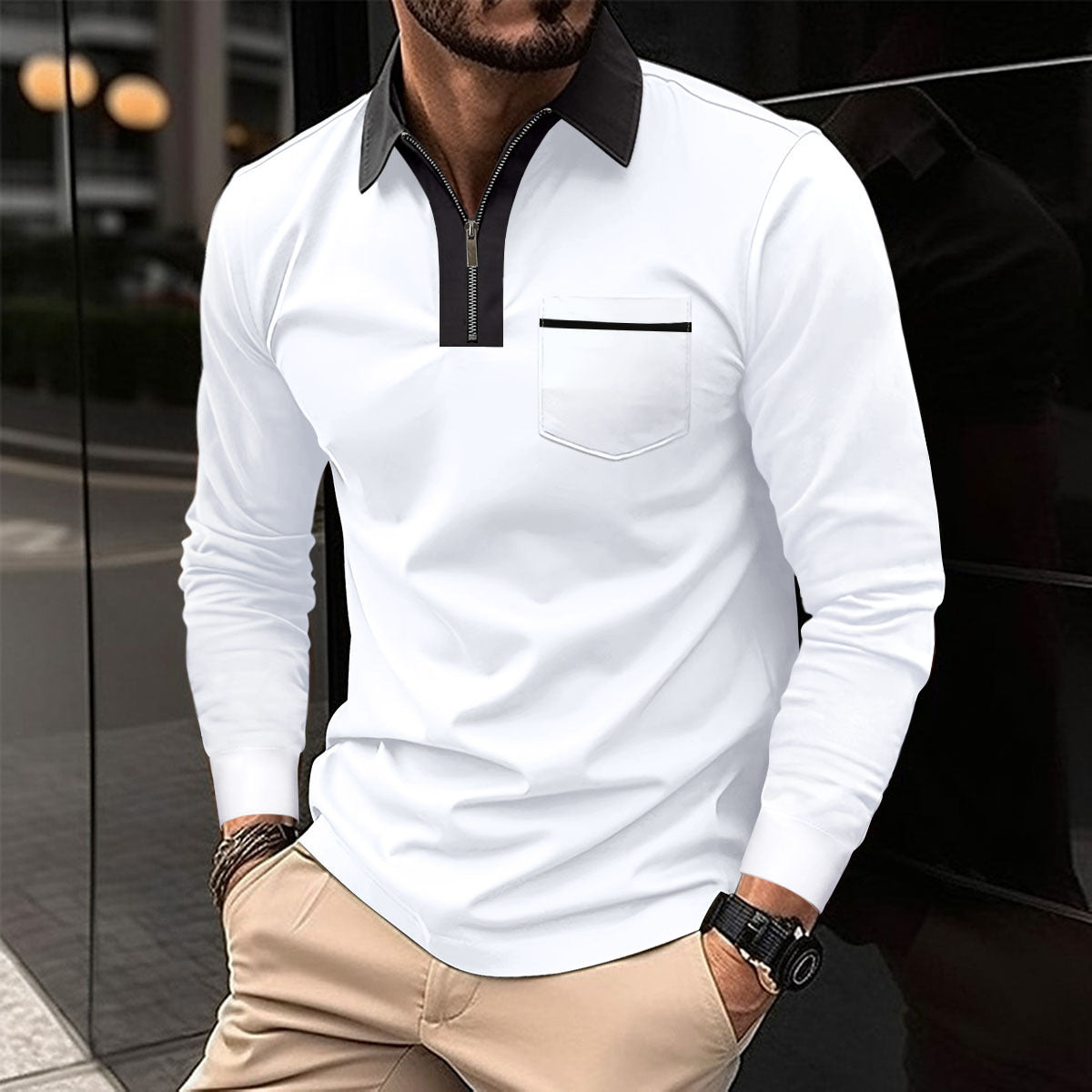 2024 Autumn Men's Zipper Polo Shirts - Trendy Long Sleeve Fashion - Shopthatapp.ca