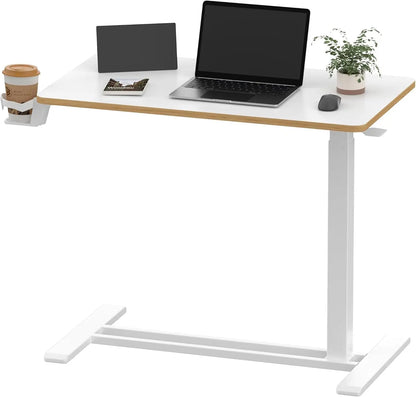 SANODESK Mobile Standing Desk with Hidden WheelsPneumatic Laptop Desk Rolling Computer Cart Movable Height Adjustable Small Sit Stand Desk for Home Office(31.5" W x 17.7" D White+Maple Band) - Shopthatapp.ca
