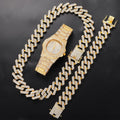 Elevate Your Style with the Gold Cuban Link Chain Set - 20MM Bracelet & Watch Combo