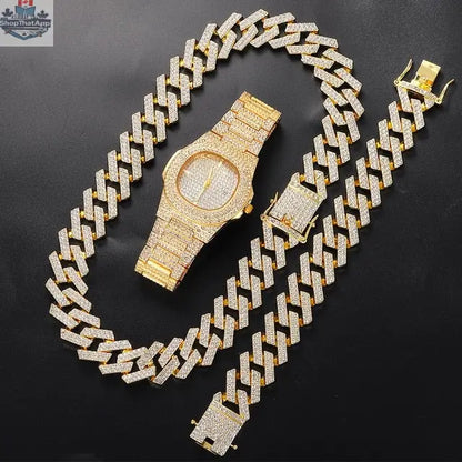 Elevate Your Style with the Gold Cuban Link Chain Set - 20MM Bracelet & Watch Combo - Shopthatapp.ca