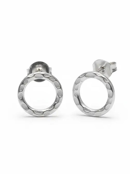 Beaten Circle Silver Earrings - Elegant Plate Studs - Shopthatapp.ca