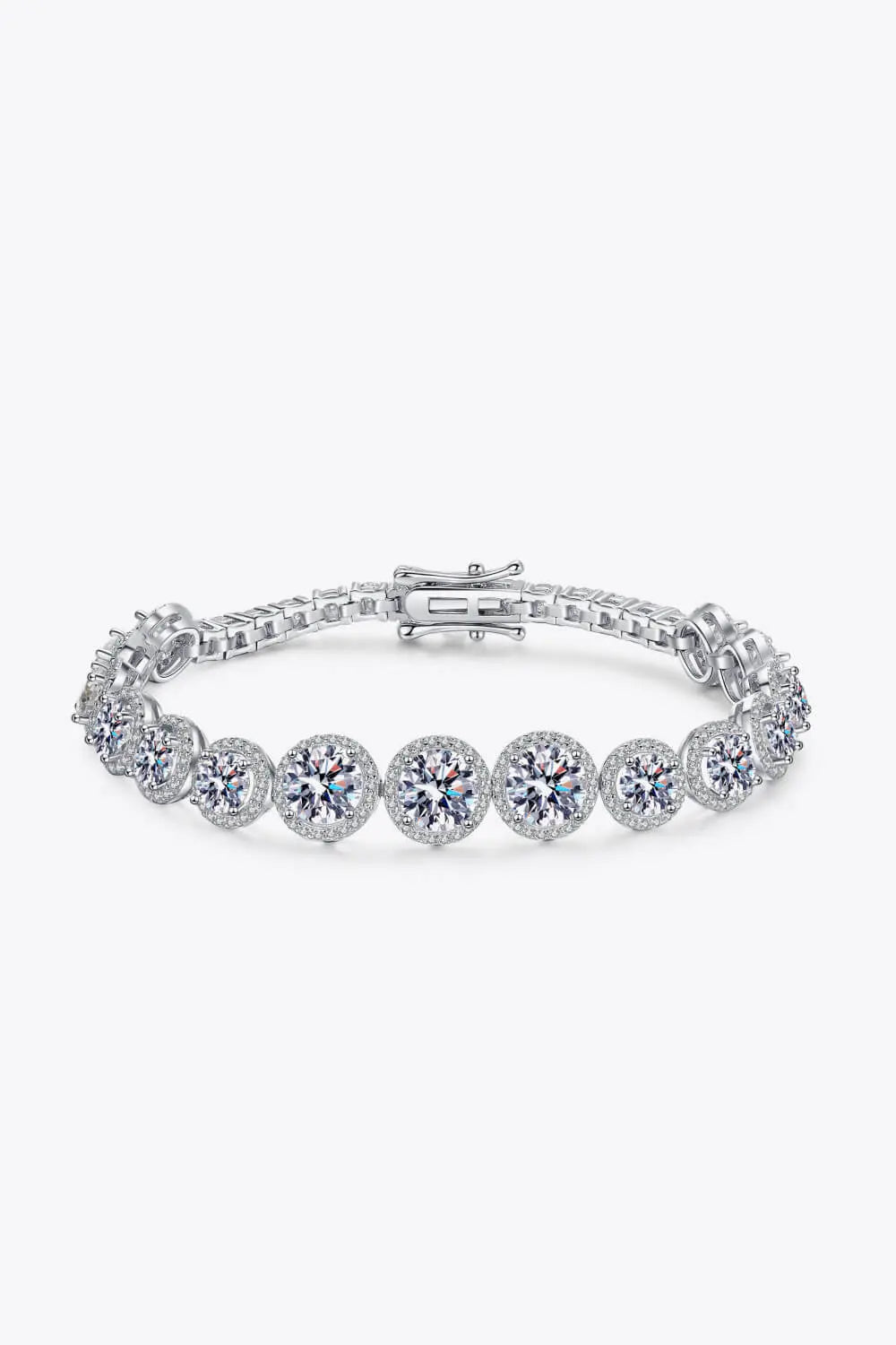 Sterling silver moissanite bracelet with 10.4 carats of sparkling stones, elegant jewelry piece showcasing brilliant shine and craftsmanship