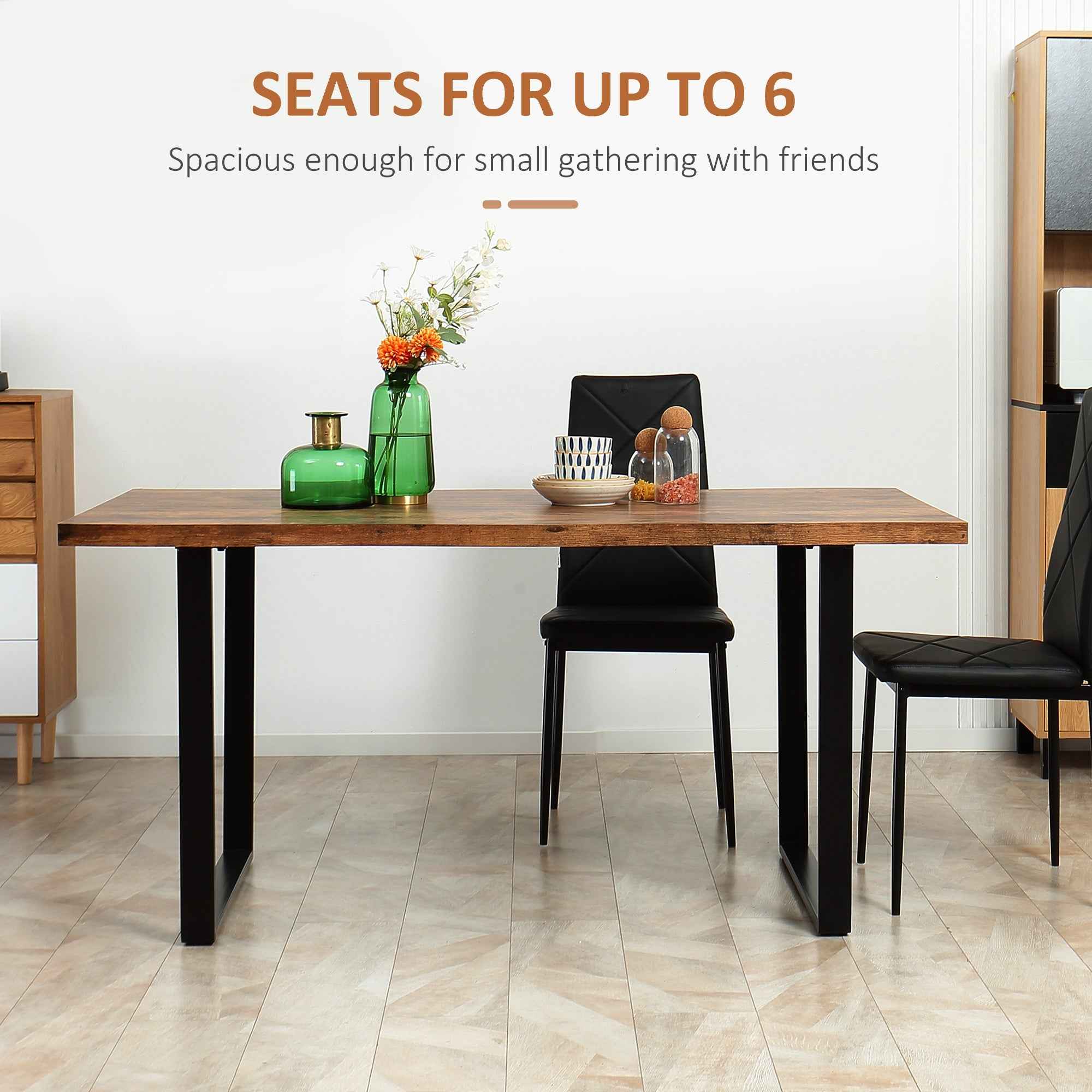 Ashton 63" Dining Table with Wave-edged Tabletop and Steel Legs-Rustic Brown