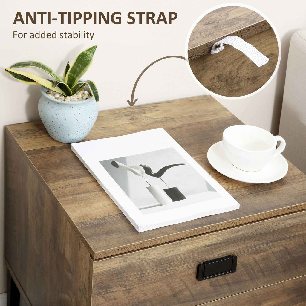 Wallace Nightstand with with 2 Drawers and Steel Frame Legs-Coffee