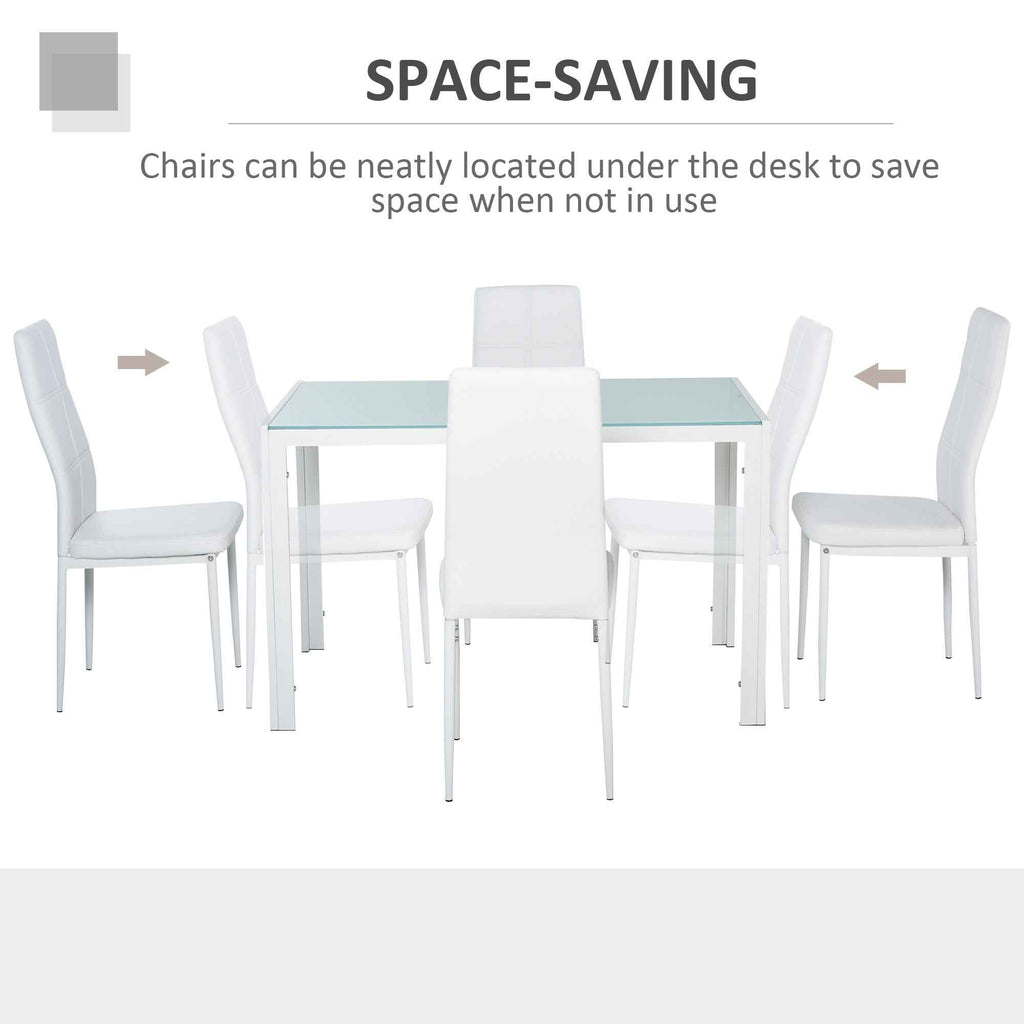Zaya 5-Piece Rectangular Glass Dining Set for Small Spaces-White