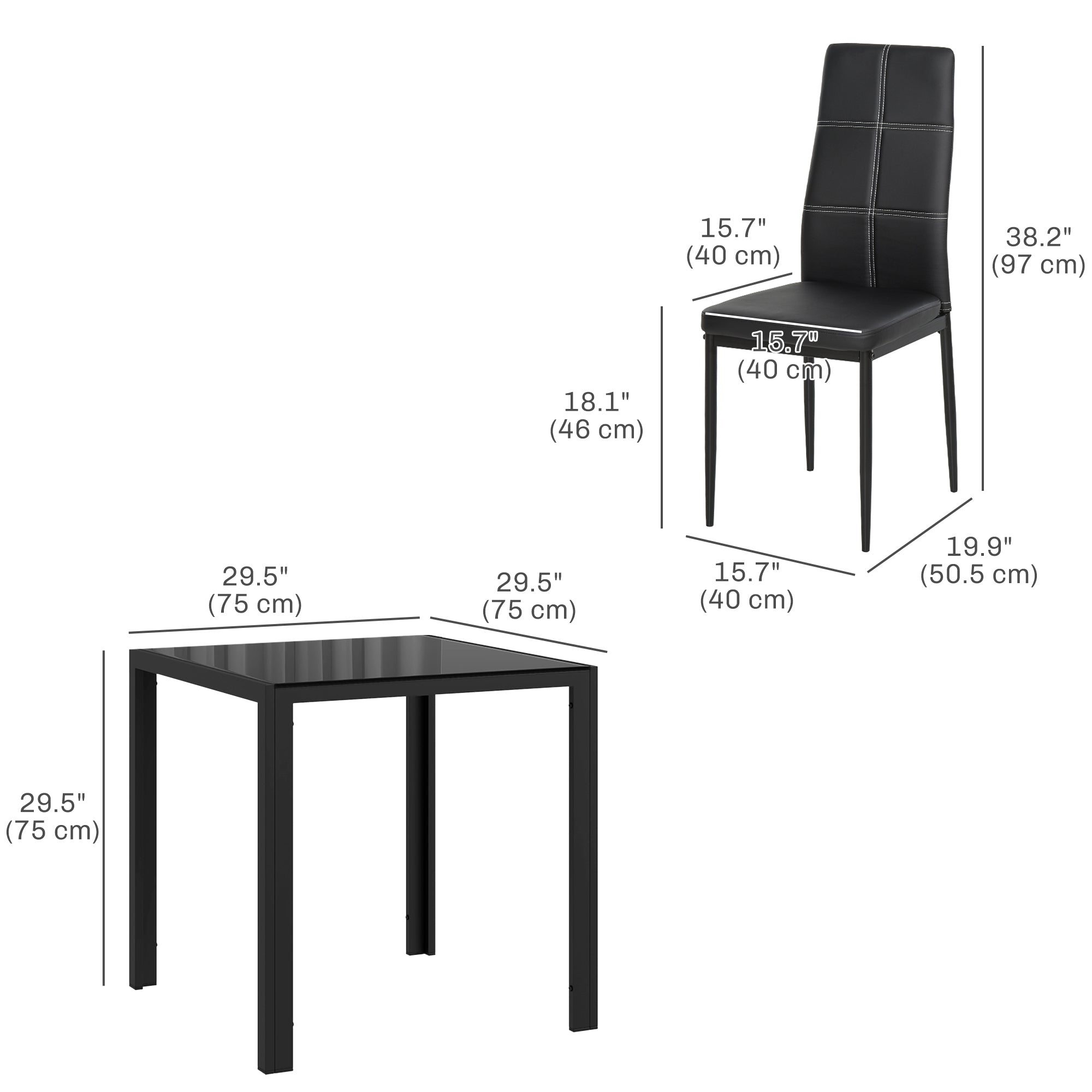 Zaya 3-Piece Rectangular Glass Dining Set for Small Spaces-Black - Shopthatapp.ca