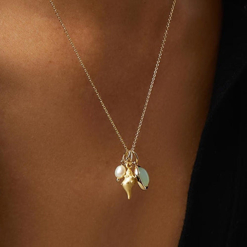 14K Gold-Plated Conch Pendant Necklace with Natural Crystal - Shopthatapp.ca