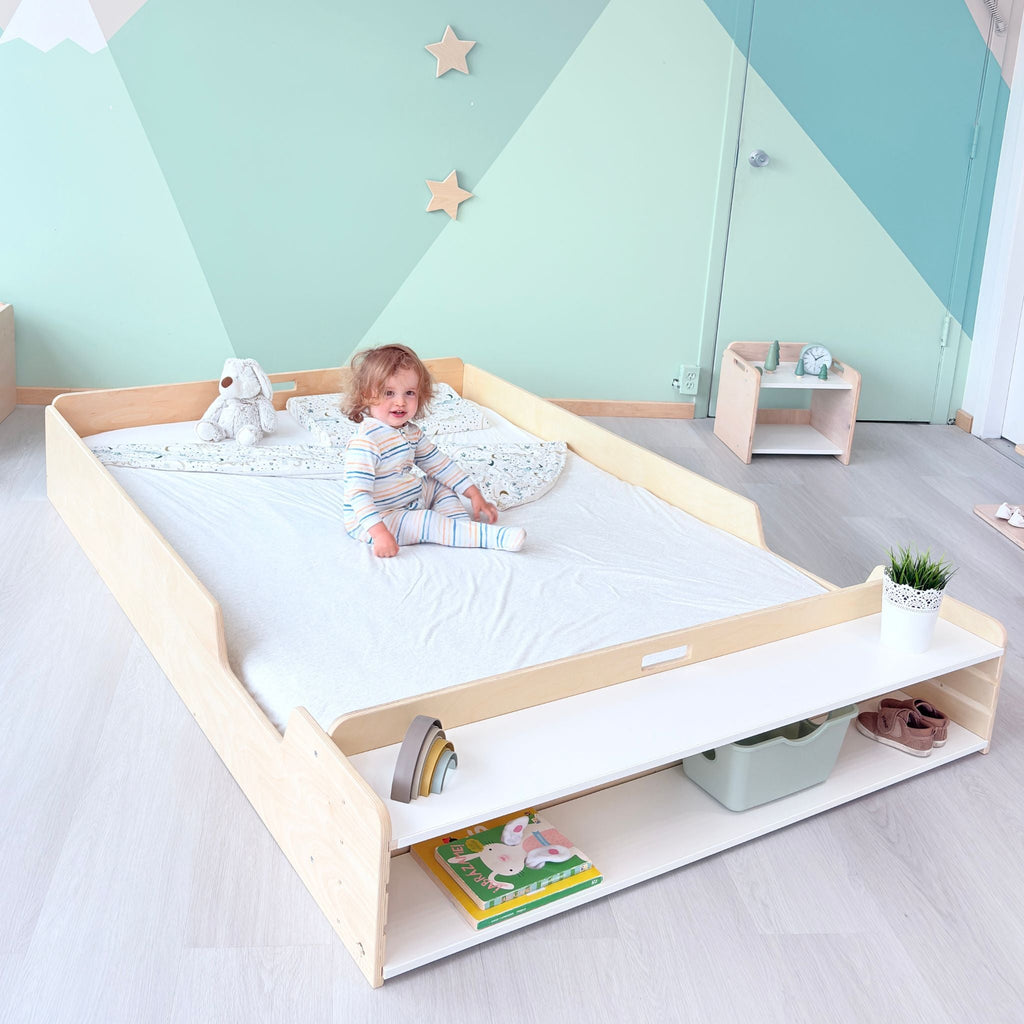 APPLE FULL Montessori Floor Bed with Shelves - Child-Friendly Design by - Shopthatapp.ca