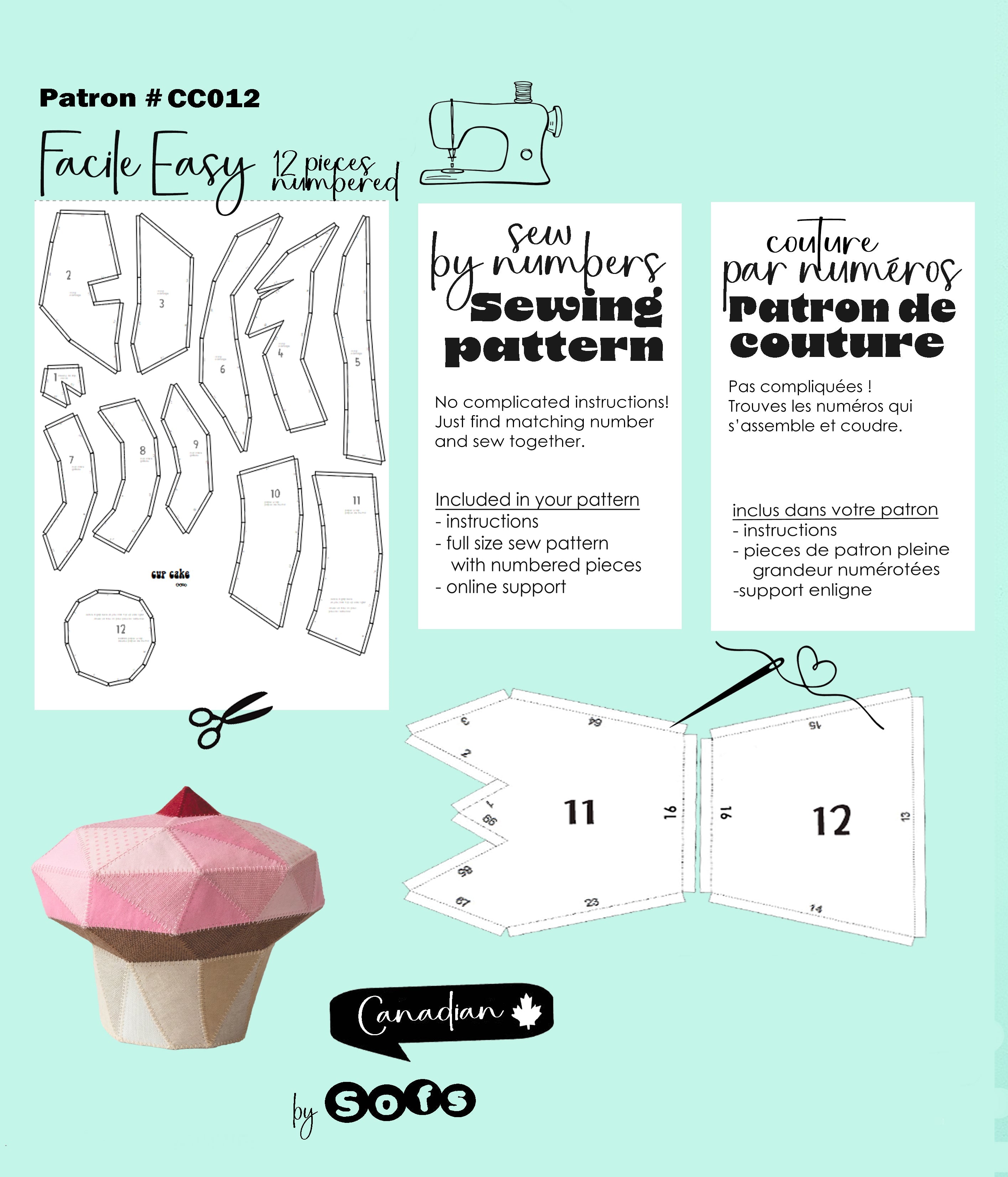 Sewing Patterns Cupcake– Sew by Numbers Plush Pattern - Made in Canada - Www.Shopthatapp.ca