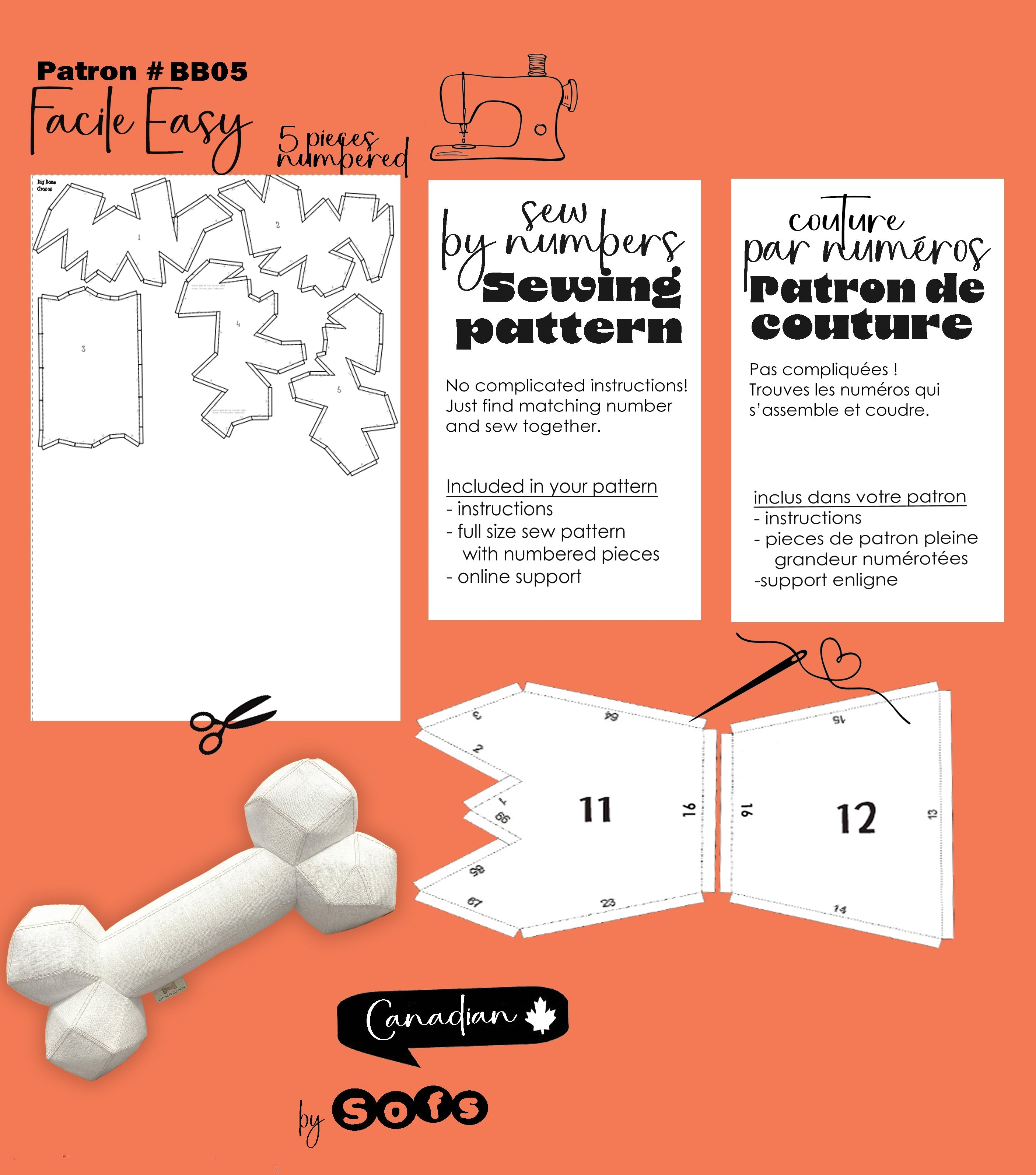 Sewing Patterns Big Bone – Sew by Numbers Plush Pattern - Made in Canada - Www.Shopthatapp.ca