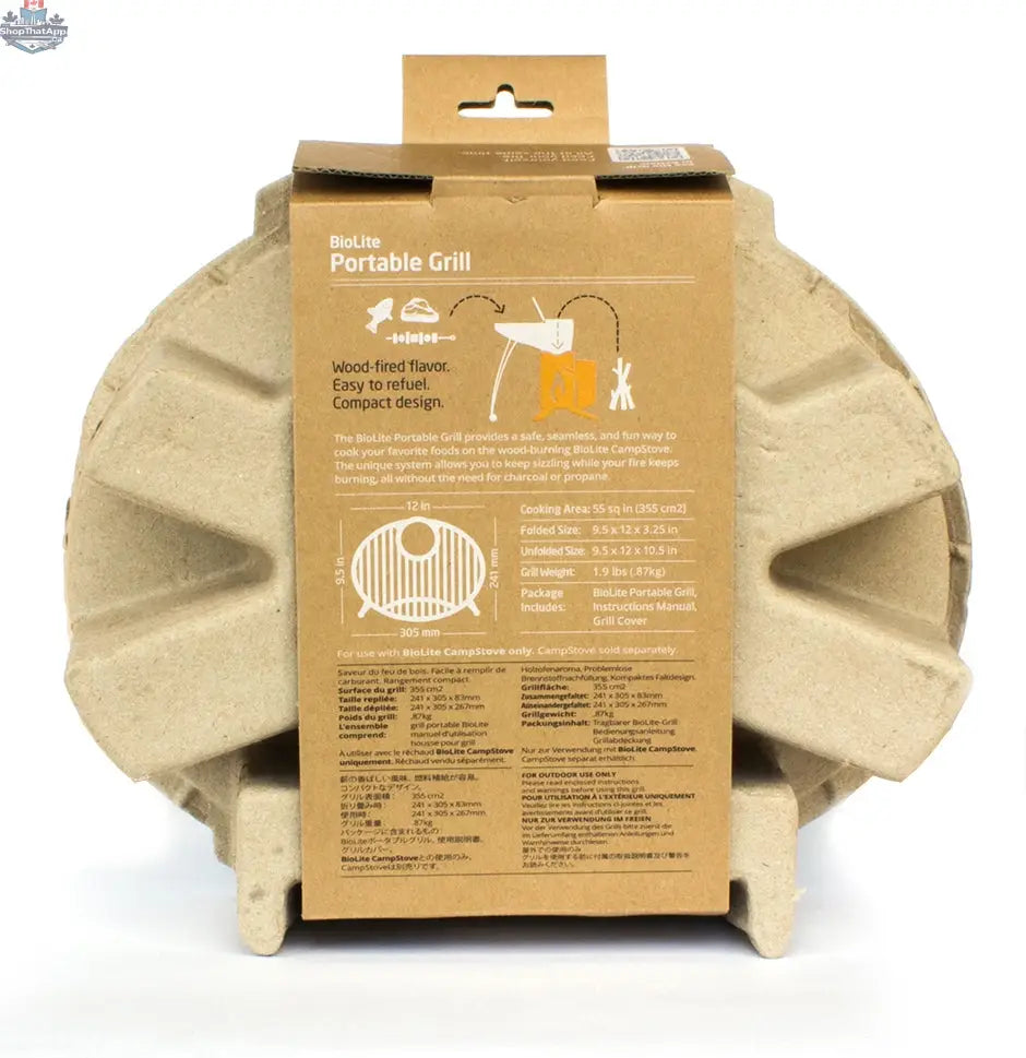 Portable Biolite CampStove grill by Dc Tackle & Outdoor Supply for camping, shown from the back with grilling surface and compact design.