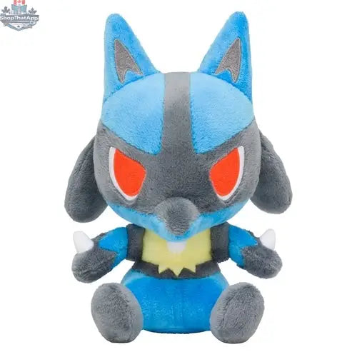 Soft and cuddly Lucario Pokémon plush toy from Banana Games & Hobby, featuring a detailed, huggable Pokémon doll.