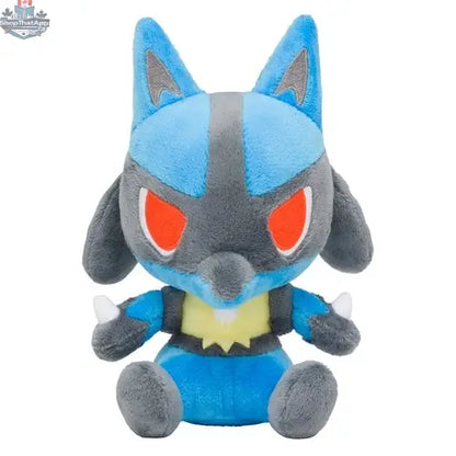 Soft and cuddly Lucario Pokémon plush toy from Banana Games & Hobby, featuring a detailed, huggable Pokémon doll.