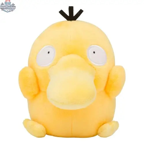 Cute Psyduck plush toy from Banana Games & Hobby, soft Pokémon doll with yellow fur and big eyes, perfect for fans and collectors.