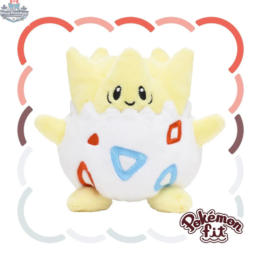 Togepi plush toy from Banana Games & Hobby, soft Pokémon fit collectible featuring Togepi's cute, iconic design on a plush surface.