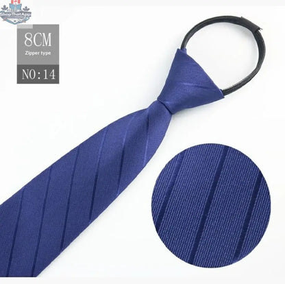 Mens Business Formal Zipper Tie With Blue Stripes - Shopthatapp.ca