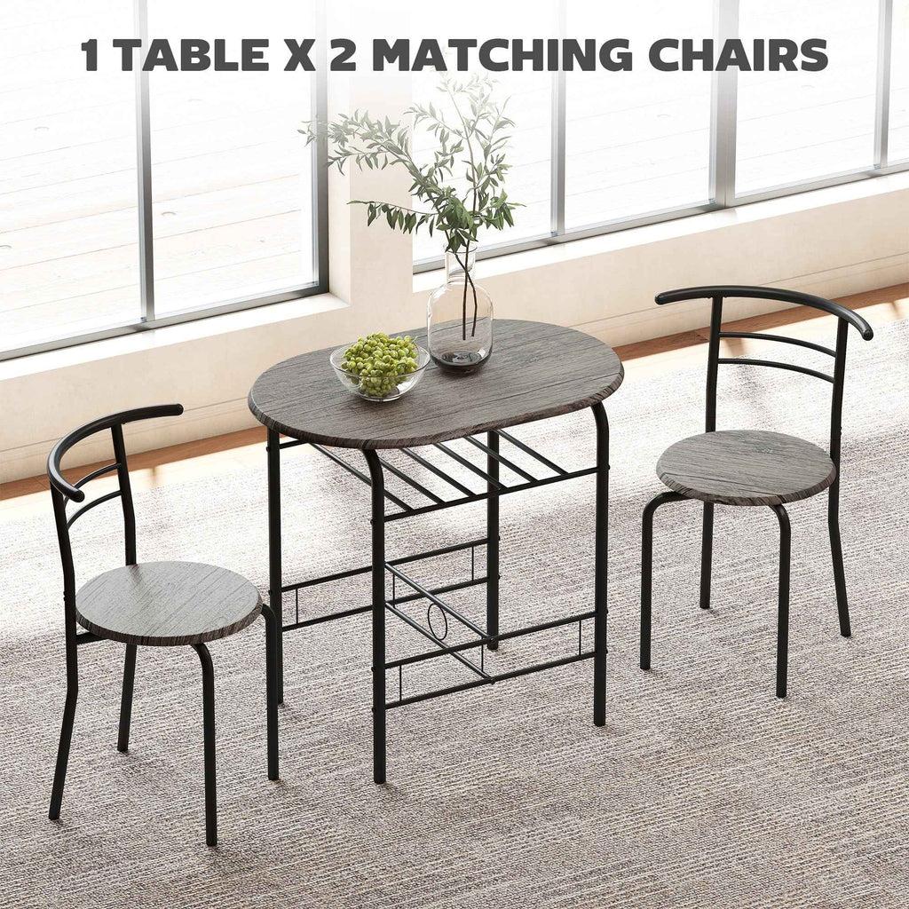 Foden 3-Piece Dining Set with Shelf, for Small Spaces-Dark Grey