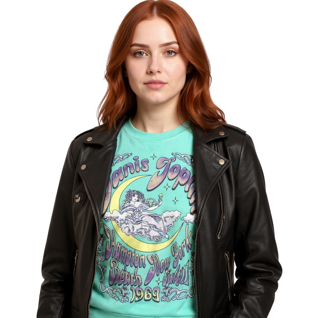 Janis Joplin Moon Crew Oversize Fleece Top (Mint) - Www.Shopthatapp.ca
