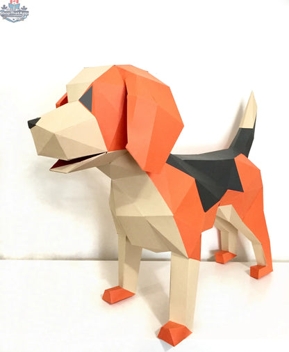 DIY Beagle 3D origami kit by Sofs Lifestyle featuring a folded paper beagle model for creative craft projects.