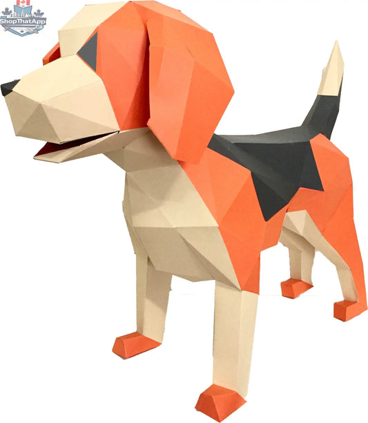 Sofs Lifestyle DIY Beagle 3D origami kit with colorful paper sheets and folding instructions for creating a detailed paper beagle model.