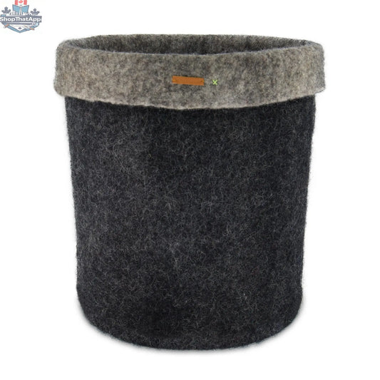 Black Felt Storage Basket - Hand-Felted New Zealand Wool, Two-Tone Black/Grey - Shopthatapp.ca