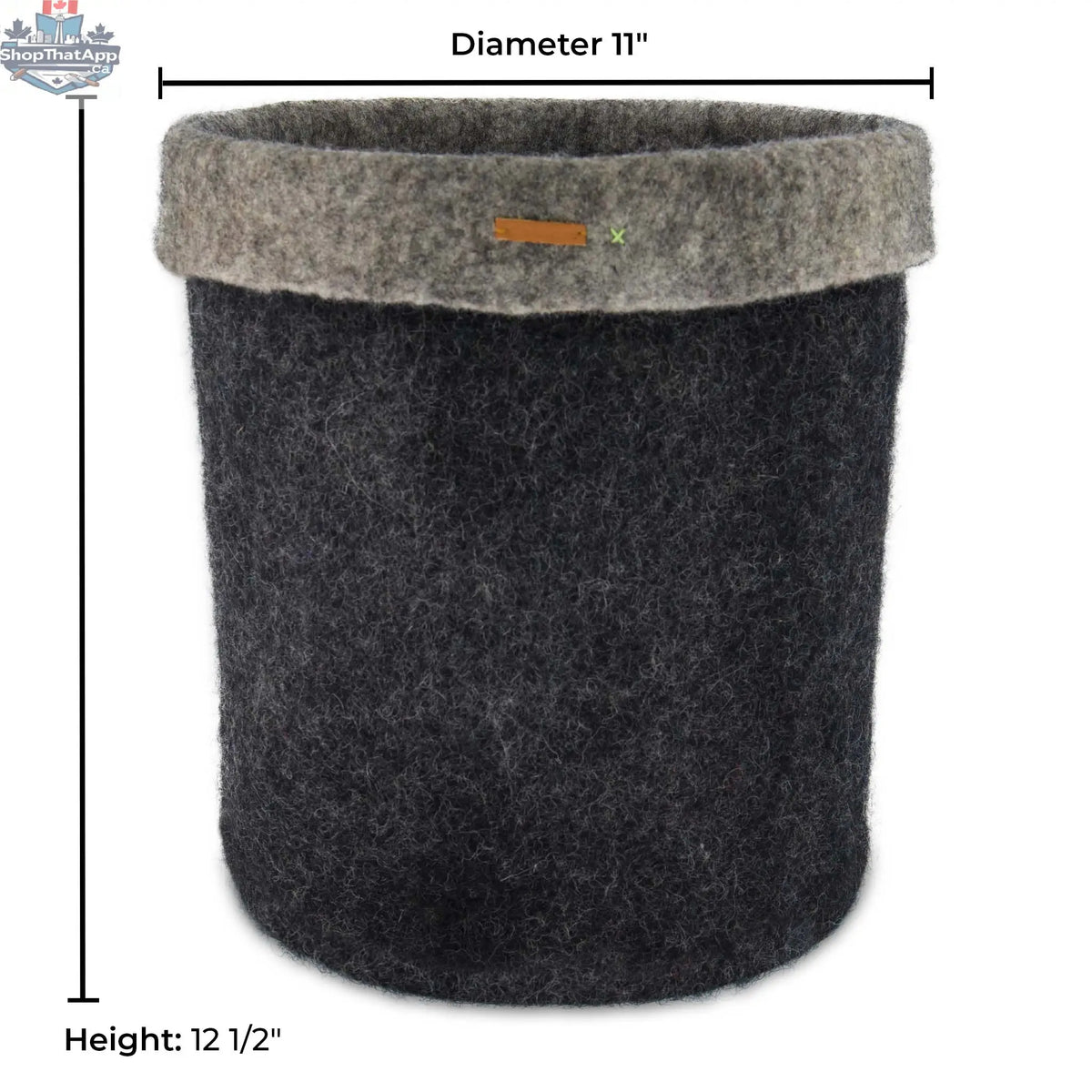 Black Felt Storage Basket - Hand-Felted New Zealand Wool, Two-Tone Black/Grey - Shopthatapp.ca