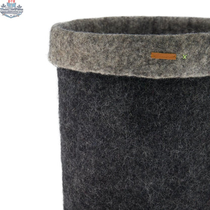 Black Felt Storage Basket - Hand-Felted New Zealand Wool, Two-Tone Black/Grey - Shopthatapp.ca