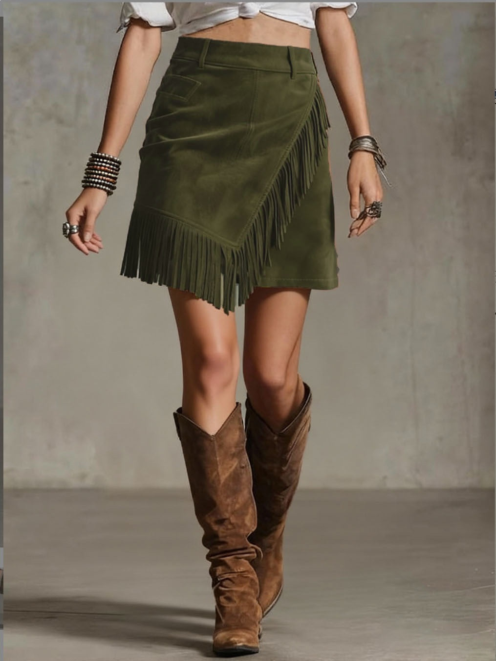 Women's Retro Western Suede Skirt - Tassel Bodycon Mini Skirt