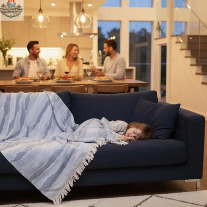 Blue waves cotton throw by Hem and Tassel, lightweight wearable seersucker blanket for cozy comfort and stylish decor.