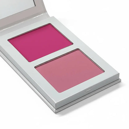FencyGrace Blush Double Crémeux & Poudre with intense pigmentation, featuring a soft rose shade, vegan natural makeup.