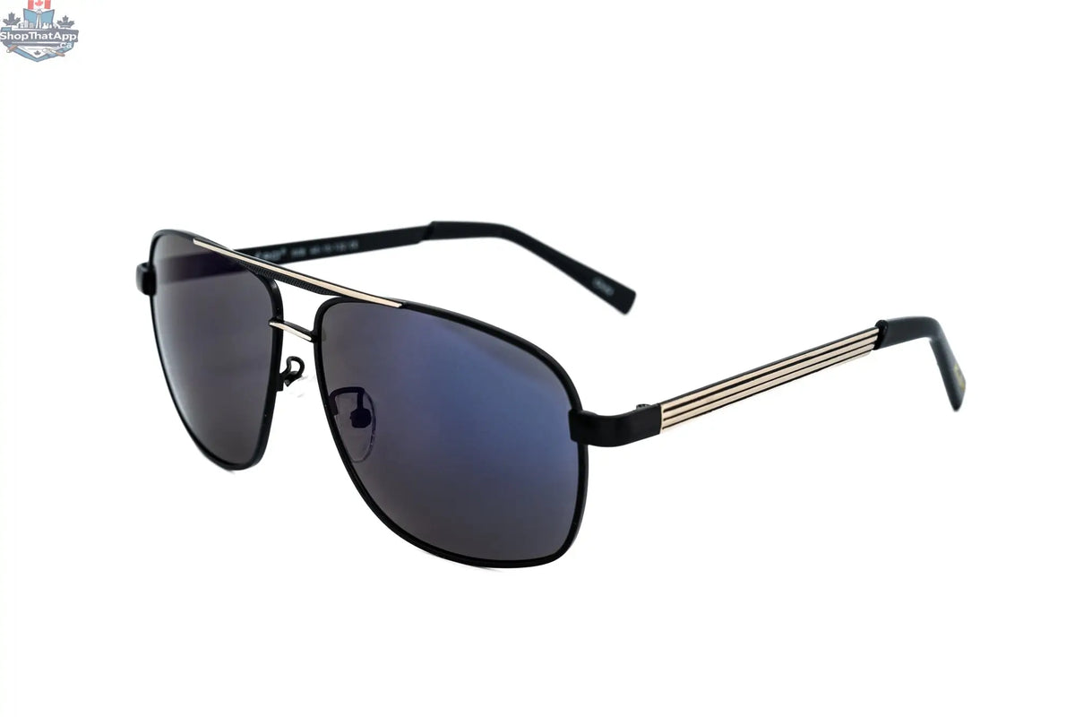 Black Renlor polarized navigator sunglasses by Boléro Eyewear featuring aviator style and tinted lenses.