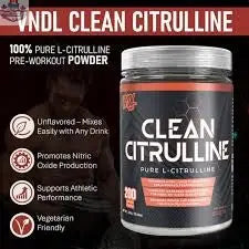 BulkBully Supplements VNDL Project Pure L-Citrulline supplement bottle, showing label and cap, designed for enhanced athletic performance.