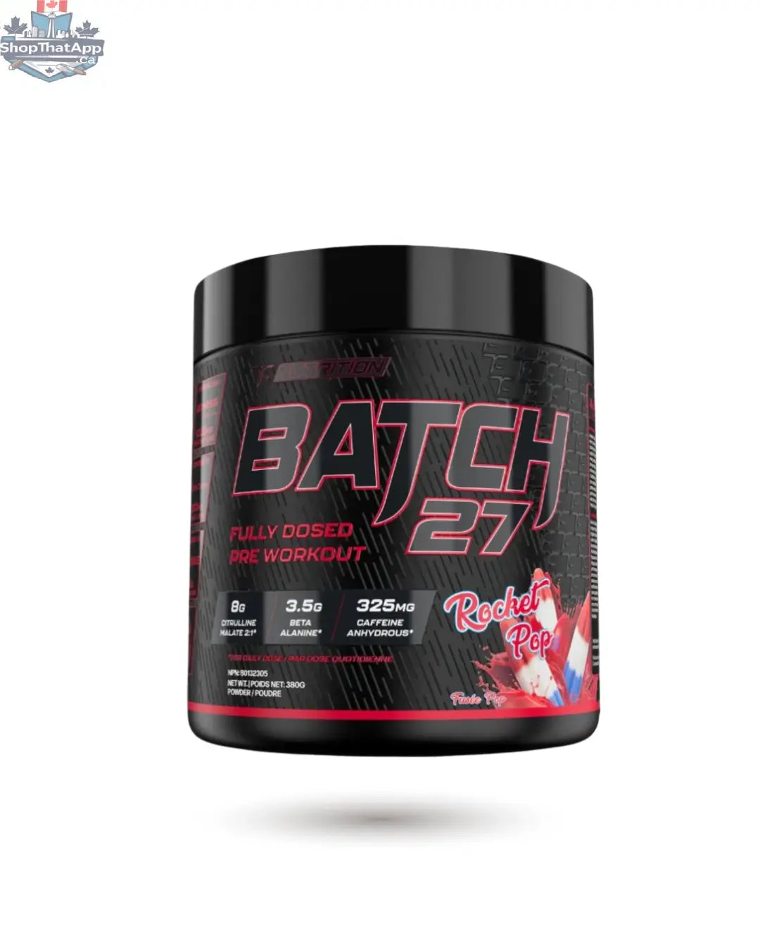 BulkBully Supplements TC Nutrition Batch 27 pre-workout powder in a colorful container with scoop and label visible.