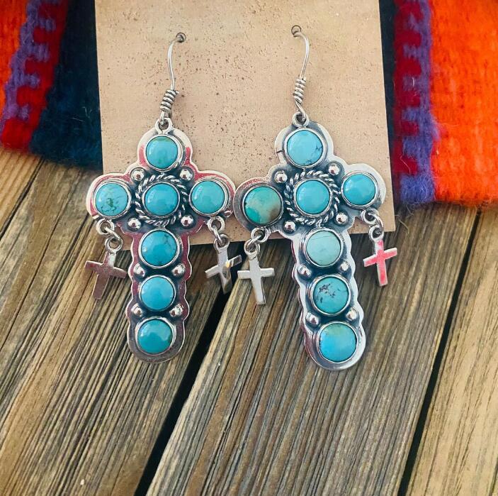 Artificial Turquoise Earrings in Cross Shape Design - Shopthatapp.ca
