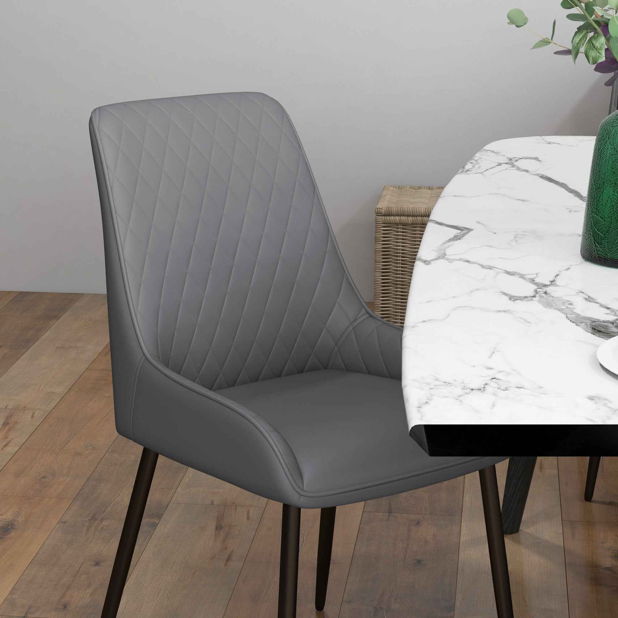 Blake Vegan Leather Modern Dining Chairs with Diamond Tufting-Set of 4-Grey