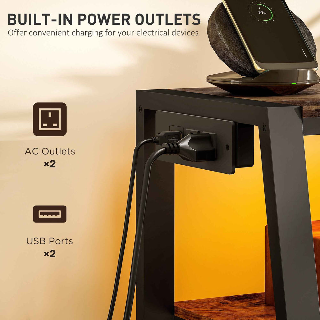 Bay TV Stand with Swivel Mount, Power Outlet and LED Lights for 32-70" TVs-Rustic Brown