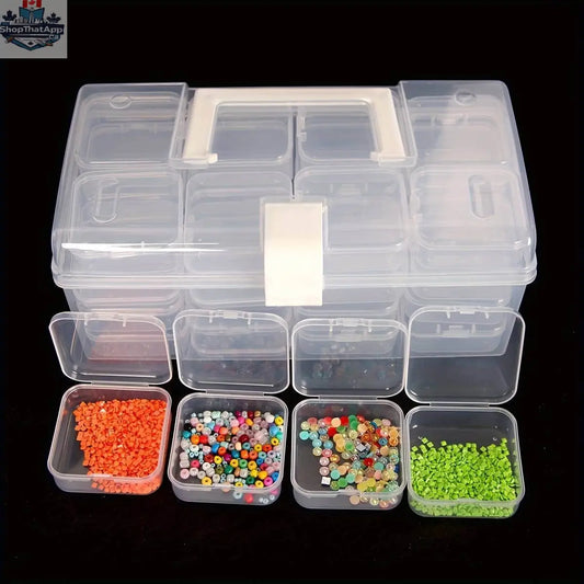 Large 32-grid plastic storage box by EX-STOCK Canada, portable organizer with high capacity for organizing small items.