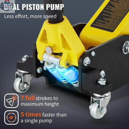Aluminum steel 1.5 ton low profile racing car jack with dual lift design, suitable for low clearance vehicles.