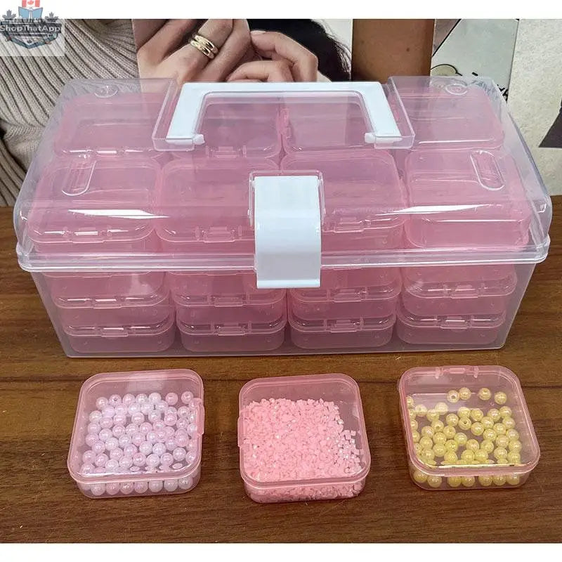 Large 32-grid plastic storage box by EX-STOCK Canada with multiple compartments for organizing small items.