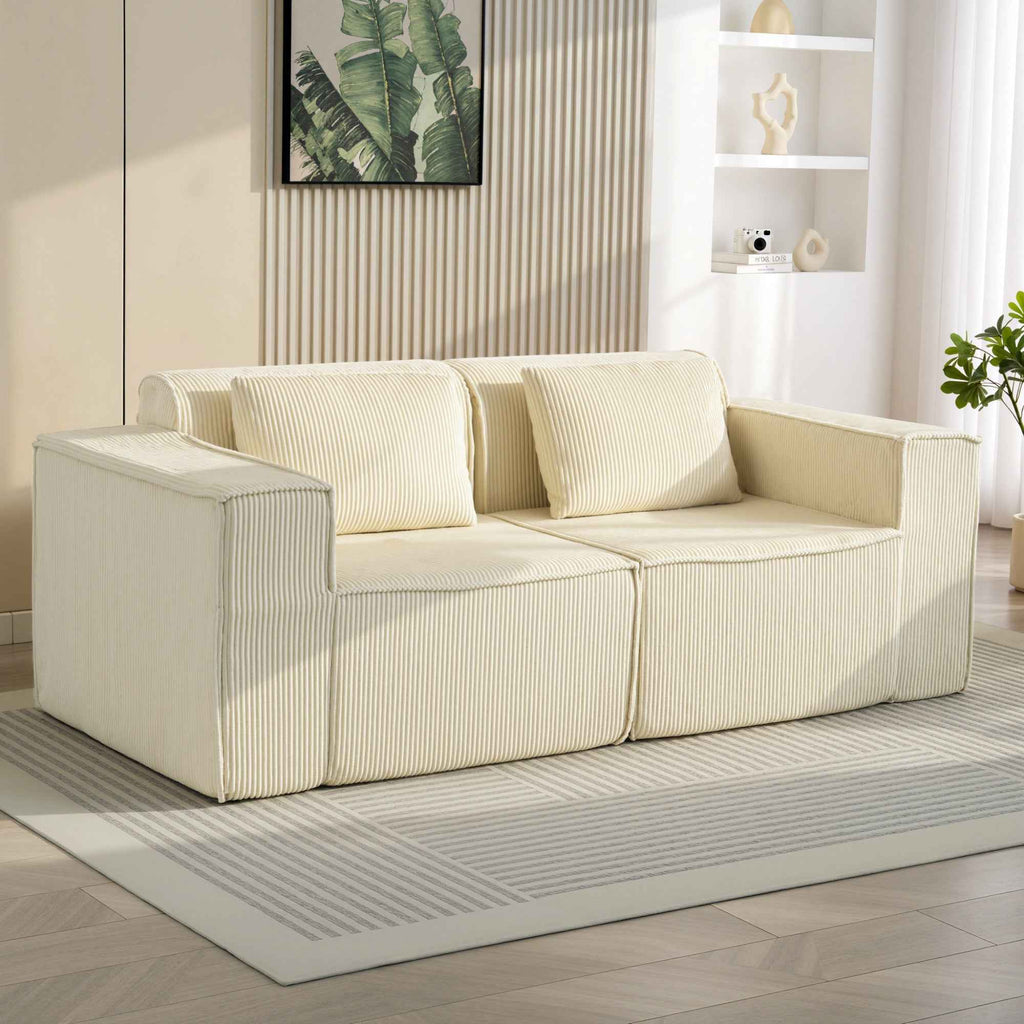 IVAN Boneless Corduroy 3 Seater Sofa with Deep Seats-Beige