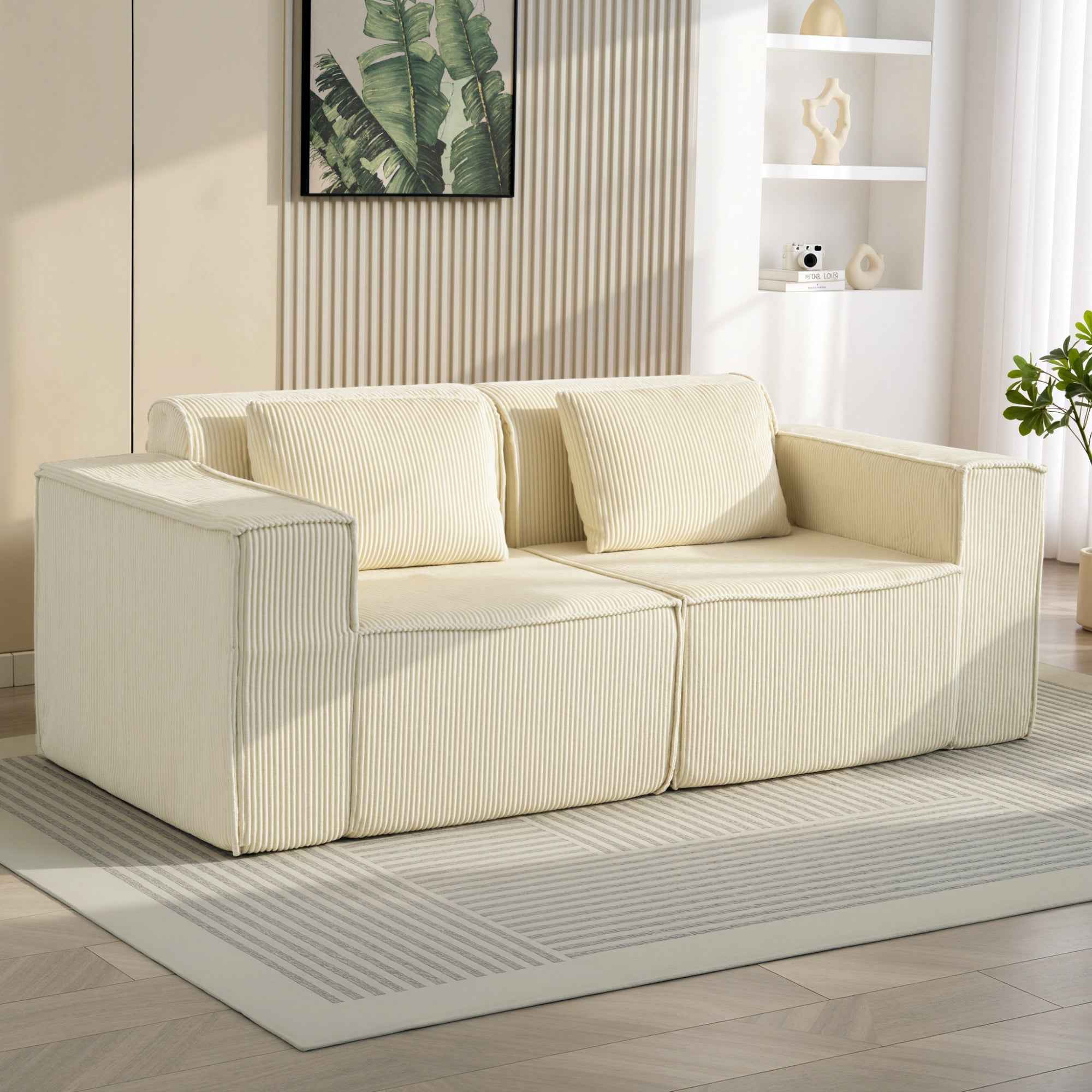 IVAN Boneless Corduroy 3 Seater Sofa with Deep Seats-Beige