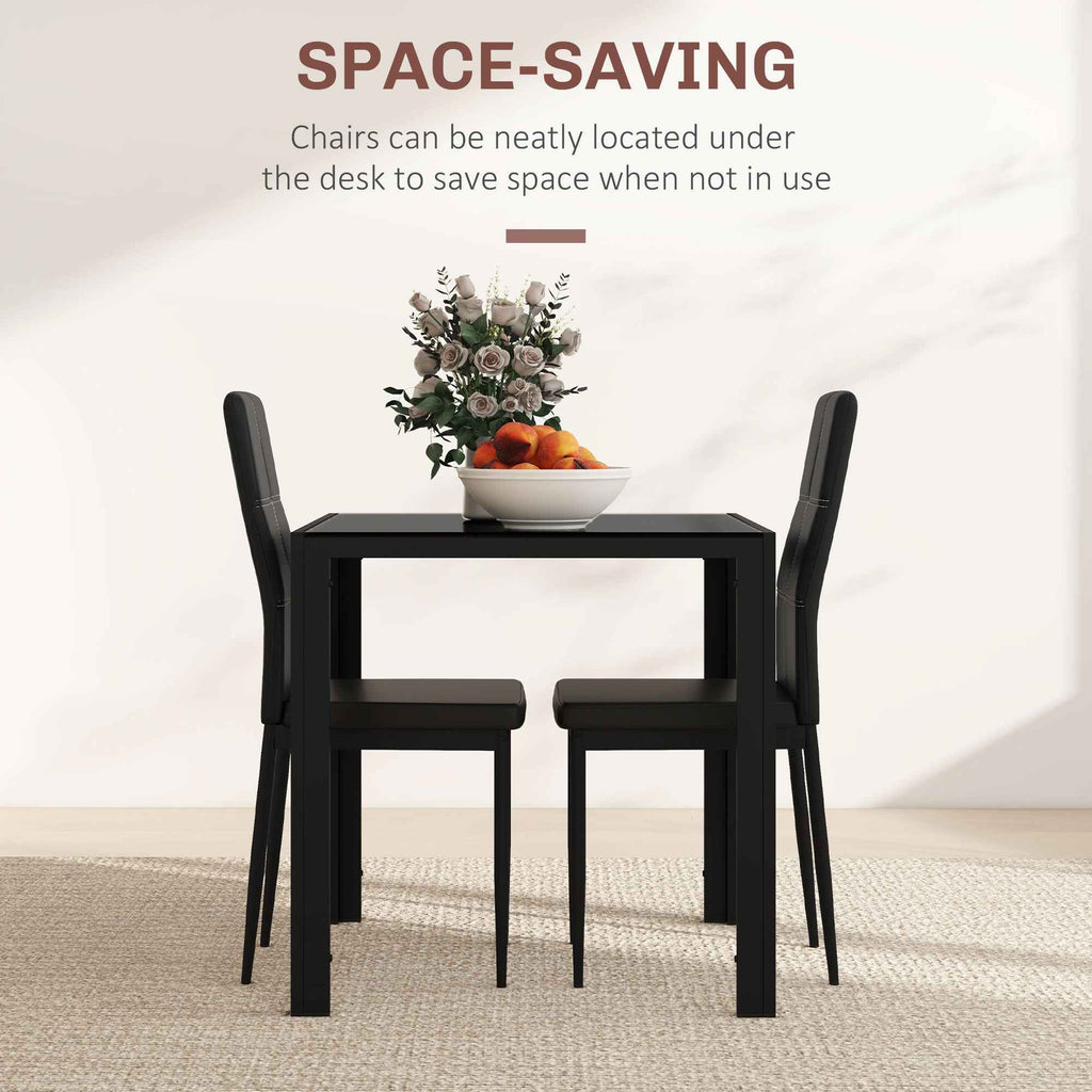 Zaya 3-Piece Rectangular Glass Dining Set for Small Spaces-Black