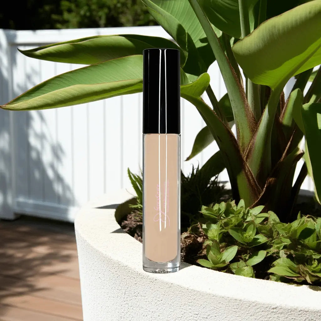 Vegan FencyGrace Belle 112 concealer compact with creamy texture and natural finish, open to show product inside