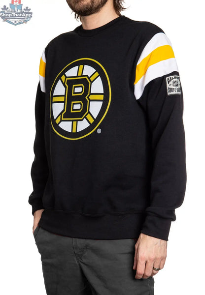 Calhoun Surf N' Skate Boston Bruins crewneck sweatshirt with varsity retro style design, featuring team logo and bold lettering.
