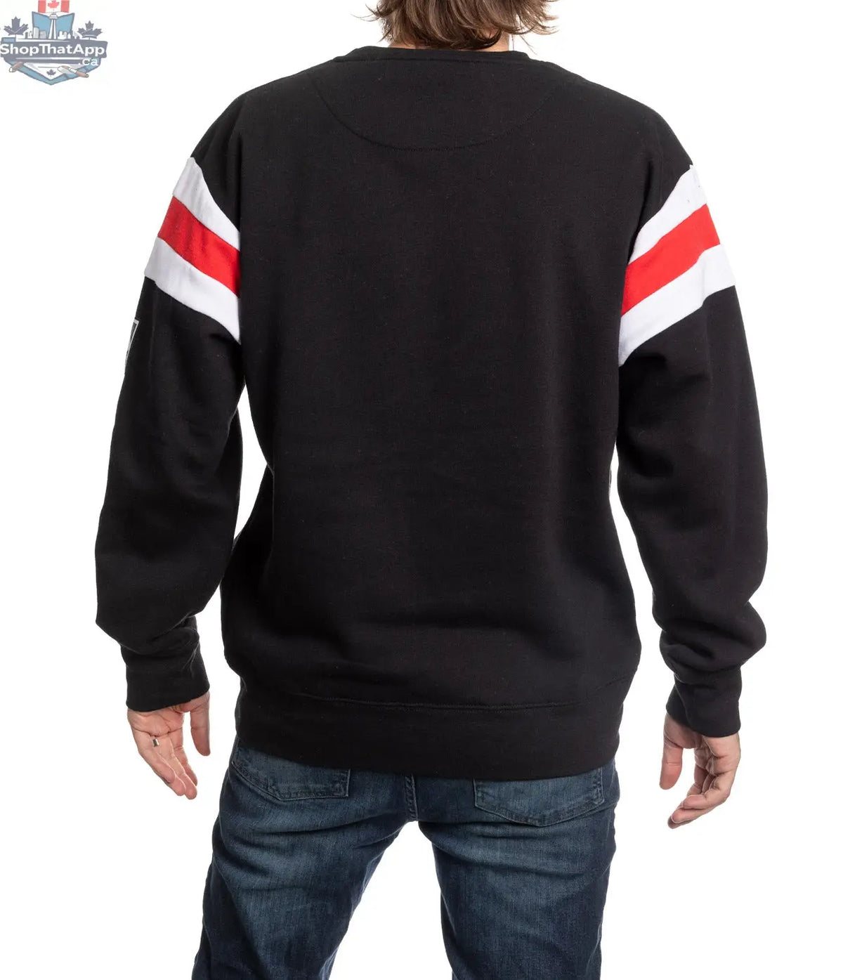 Chicago Blackhawks varsity retro crewneck sweater by Calhoun Surf N' Skate, featuring team logo and classic athletic design.