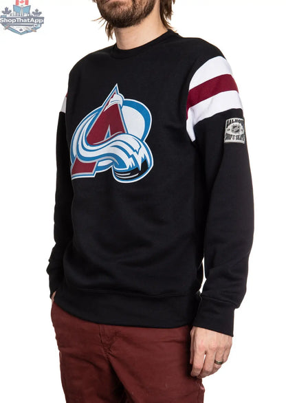 Calhoun Surf N' Skate Colorado Avalanche retro varsity crewneck sweatshirt showing team logo and classic design.