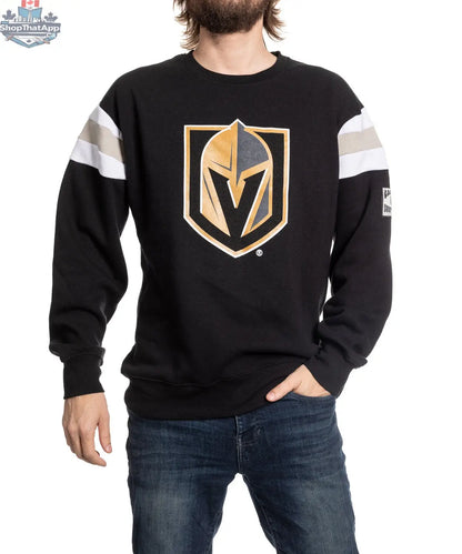 Calhoun Surf N' Skate Vegas Golden Knights crewneck sweater in retro varsity style, featuring team logo and classic design.